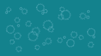 A pattern of small circles making up larger circles on a teal background